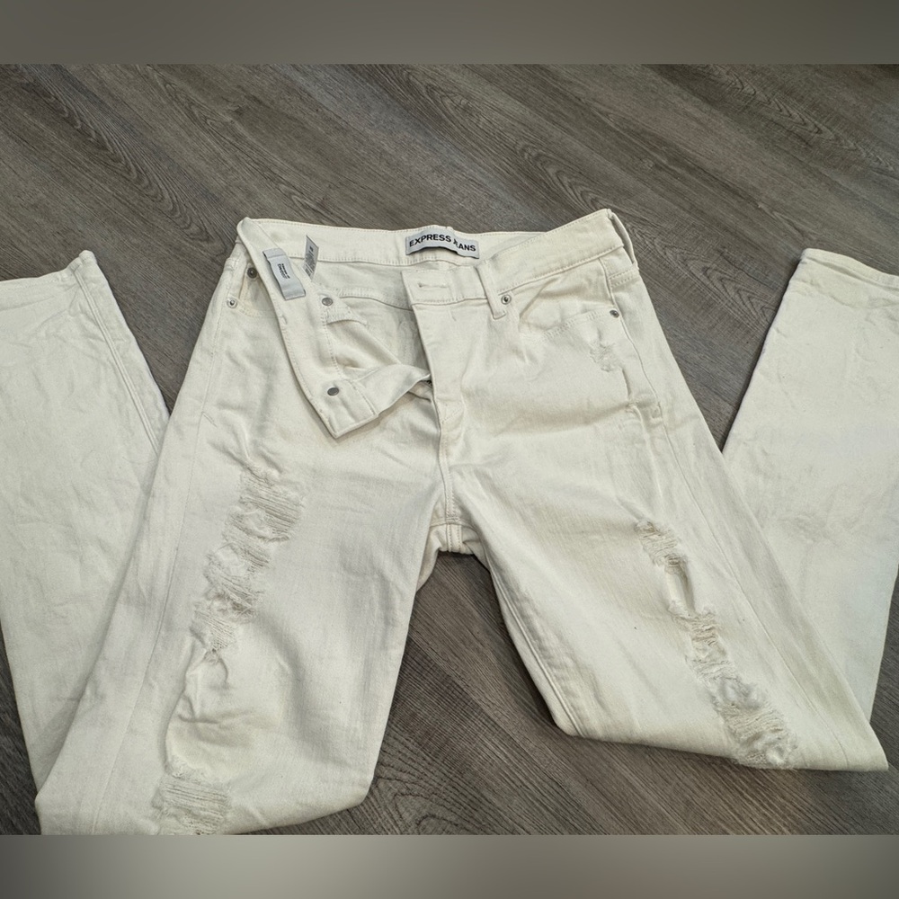 Express distressed legging mid-rise white jeans size 8R